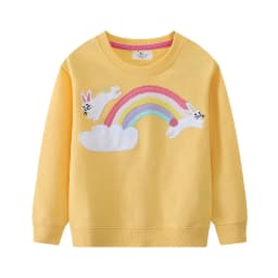Jumping Meters 2-7T Rainbow Girls Sweatshirts Bunny Embroidery Long Sleeve Baby Hooded Sport Shirts Autumn Spring Clothes