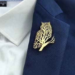 Creative animal hollow owl tree of life stainless steel gold-plated 18K brooch, black suit accessories, wedding matching set