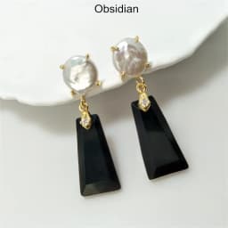 1 Pairs Fashionable Golden Trapezoid Earrings with Natural Freshwater Pearl & Semi-precious Stone, Ideal Valentines Gift ER467P