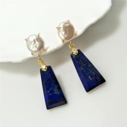 1 Pairs Fashionable Golden Trapezoid Earrings with Natural Freshwater Pearl & Semi-precious Stone, Ideal Valentines Gift ER467P