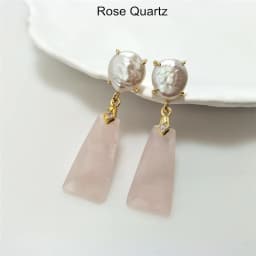 1 Pairs Fashionable Golden Trapezoid Earrings with Natural Freshwater Pearl & Semi-precious Stone, Ideal Valentines Gift ER467P