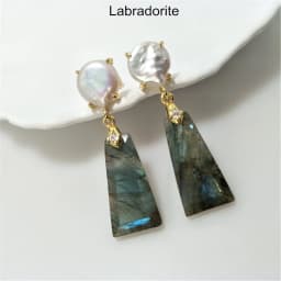 1 Pairs Fashionable Golden Trapezoid Earrings with Natural Freshwater Pearl & Semi-precious Stone, Ideal Valentines Gift ER467P