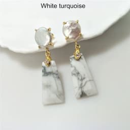 1 Pairs Fashionable Golden Trapezoid Earrings with Natural Freshwater Pearl & Semi-precious Stone, Ideal Valentines Gift ER467P