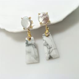 1 Pairs Fashionable Golden Trapezoid Earrings with Natural Freshwater Pearl & Semi-precious Stone, Ideal Valentines Gift ER467P