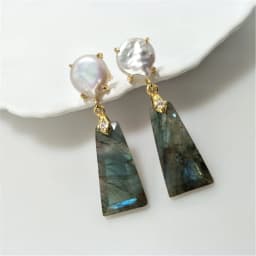 1 Pairs Fashionable Golden Trapezoid Earrings with Natural Freshwater Pearl & Semi-precious Stone, Ideal Valentines Gift ER467P