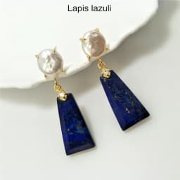 1 Pairs Fashionable Golden Trapezoid Earrings with Natural Freshwater Pearl & Semi-precious Stone, Ideal Valentines Gift ER467P