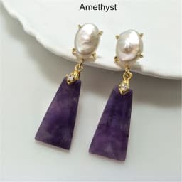 1 Pairs Fashionable Golden Trapezoid Earrings with Natural Freshwater Pearl & Semi-precious Stone, Ideal Valentines Gift ER467P