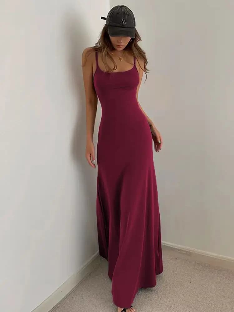Women's Slim-Fit Halter Neck Midi Dress Elegant Bodycon Long Summer Dress Sexy Spaghetti Strap Beach Party Wear