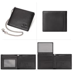 KAVIS 100% Genuine Leather Short Purse Business RFID Protect Credit Card Holder Clutch For Men With Anti-theft Chain Wallet