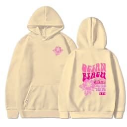 Women Fashion Casual Hoodies Ocean Beach Flower Slogan Front Back Pink Sweatshirts Beach Aesthetic Pullover Hoodie Trip Tops