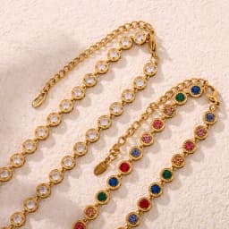 Stainless Steel Necklace Bracelets for Women Tennis Chain Colorful Stones Zircon Inlaid Gold Plated Waterproof Jewelry Gift
