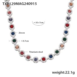 Stainless Steel Necklace Bracelets for Women Tennis Chain Colorful Stones Zircon Inlaid Gold Plated Waterproof Jewelry Gift