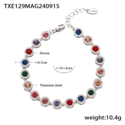 Stainless Steel Necklace Bracelets for Women Tennis Chain Colorful Stones Zircon Inlaid Gold Plated Waterproof Jewelry Gift