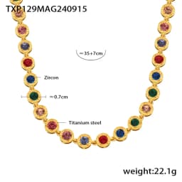Stainless Steel Necklace Bracelets for Women Tennis Chain Colorful Stones Zircon Inlaid Gold Plated Waterproof Jewelry Gift