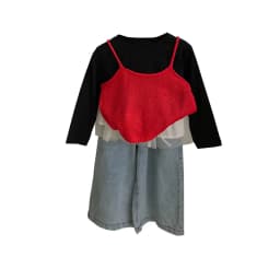 Undershirt Vest Jeans Fart Curtain 2025 Spring New Fashion Solid Color Long Sleeve T-shirt Knitted Vest Mesh Butt Curtain Jeans