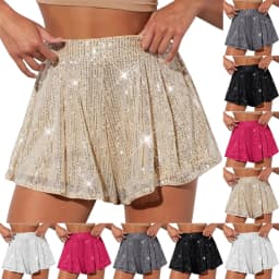 Women's Solid-color Casual High-waisted Sparkly Shorts Casual Fashion shiny sequin short pants Clubwear Glitter Shorts Hot Pants
