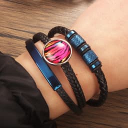 Fashion Geometry Punk Rock 026 Pu Leather Fit 12mm 18mm Snap Button Bangle Bracelet Charm Jewelry For Women Men