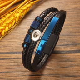 Fashion Geometry Punk Rock 026 Pu Leather Fit 12mm 18mm Snap Button Bangle Bracelet Charm Jewelry For Women Men