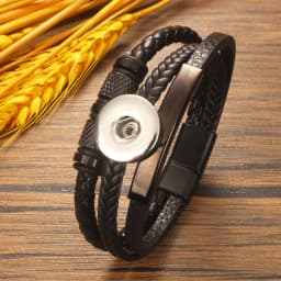 Fashion Geometry Punk Rock 026 Pu Leather Fit 12mm 18mm Snap Button Bangle Bracelet Charm Jewelry For Women Men