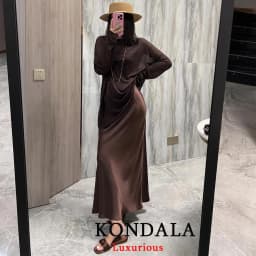KONDALA Vintage Casual Brown Satin Long Skirts Women High Waist Elastic Straight Mocha Mousse Skirts Fashion 2025 Elegant Skirts