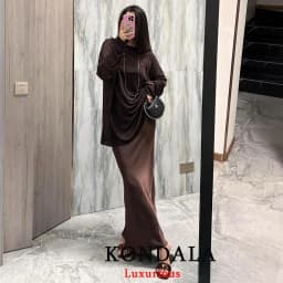 KONDALA Vintage Casual Brown Satin Long Skirts Women High Waist Elastic Straight Mocha Mousse Skirts Fashion 2025 Elegant Skirts