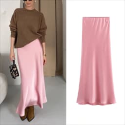 KONDALA Vintage Casual Brown Satin Long Skirts Women High Waist Elastic Straight Mocha Mousse Skirts Fashion 2025 Elegant Skirts