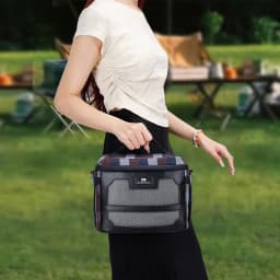 DENUONISS New Plaid Insulated Bag Double Insulated Cold Bag Large Capacity Mesh Lunch Bag