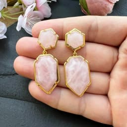 18X45mm Women Stud Earring Geometric Gems Jewelry Double Side Faceted HexagSword Tip on Natural Stone Labradorite Earring