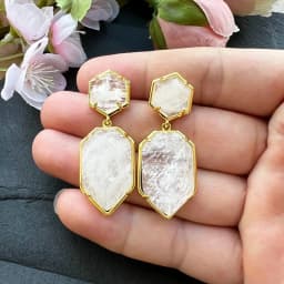 18X45mm Women Stud Earring Geometric Gems Jewelry Double Side Faceted HexagSword Tip on Natural Stone Labradorite Earring
