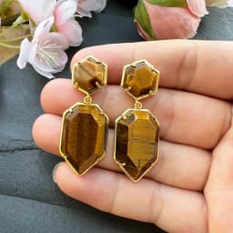 18X45mm Women Stud Earring Geometric Gems Jewelry Double Side Faceted HexagSword Tip on Natural Stone Labradorite Earring
