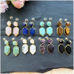 18X45mm Women Stud Earring Geometric Gems Jewelry Double Side Faceted HexagSword Tip on Natural Stone Labradorite Earring