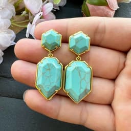 18X45mm Women Stud Earring Geometric Gems Jewelry Double Side Faceted HexagSword Tip on Natural Stone Labradorite Earring