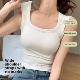 Women's Cotton Built-in Bra Vest Cami with Removable Padding, No Need Bra Top for Yoga Gym & Daily Comfort Wear Running Vest