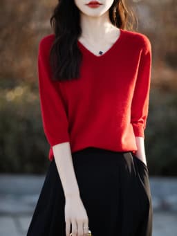 Basics Summer Women Knitwear Merino Wool V-Neck T Shirt Half Sleeve Clothing Tops Solid Pullover Casual Female Tees Outerwear