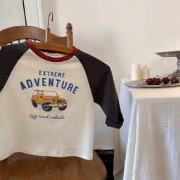 Childrens Boys Long Sleeve T-shirt 2025 Korean Spring Autumn Pure Cotton Boys Tops Cartoon Printed Contrasting Bottom Shirt