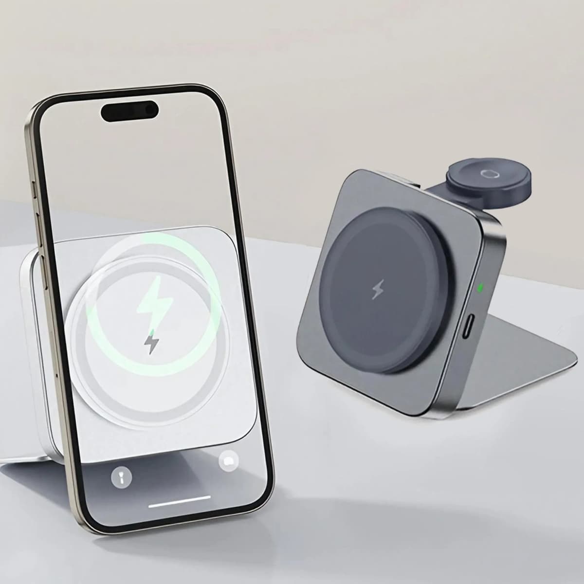 15W Fast Wireless Charger Magnetic 2 in 1 Foldable Wireless Charging Station Fast Charging Phone Stand Portable Aluminum Magneti