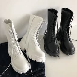 Women's Comfortable Solid Color Platform Boots, Fashion Lace Up Side Zipper Boots with Comfortable Design