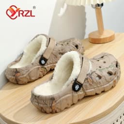 YRZL Winter Slippers Men Indoor Warm Slippers Summer Removable Sandals Men Casual Non Slip Plush Fur Clogs for Men