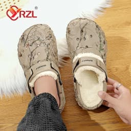 YRZL Winter Slippers Men Indoor Warm Slippers Summer Removable Sandals Men Casual Non Slip Plush Fur Clogs for Men