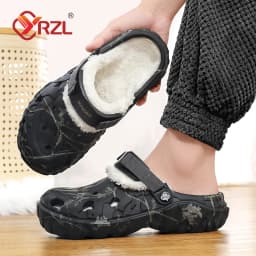 YRZL Winter Slippers Men Indoor Warm Slippers Summer Removable Sandals Men Casual Non Slip Plush Fur Clogs for Men
