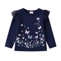 VIKITA Girls Autumn Spring Clothing Sets Kids Butterfly Print Long Sleeve Cotton Casual T Shirt and Trousers Suit 2 Pcs Clothes