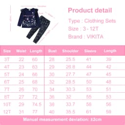 VIKITA Girls Autumn Spring Clothing Sets Kids Butterfly Print Long Sleeve Cotton Casual T Shirt and Trousers Suit 2 Pcs Clothes
