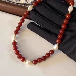 100% Natural Freshwater Pearl & Red Agate Stone 14K Gold Filled Female Beads Chain Necklace Jewelry For Women Birthday Gifts