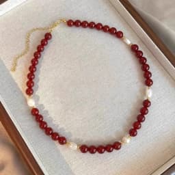 100% Natural Freshwater Pearl & Red Agate Stone 14K Gold Filled Female Beads Chain Necklace Jewelry For Women Birthday Gifts