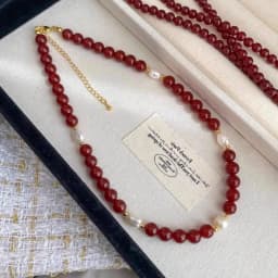 100% Natural Freshwater Pearl & Red Agate Stone 14K Gold Filled Female Beads Chain Necklace Jewelry For Women Birthday Gifts