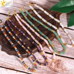 Y2K Bohemia Crystal Choker for Women 7 Chakra Natural Gemstones Tiger Eye Beads Necklace Handmade Amethyst Pink Jewelry H554