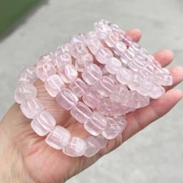 JD Natural Pink Quartz Polished Square Bead Strand Bracelets Women Charm Reiki Healing Strand Bangles Couple Party Jewelry Gift