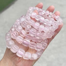 JD Natural Pink Quartz Polished Square Bead Strand Bracelets Women Charm Reiki Healing Strand Bangles Couple Party Jewelry Gift