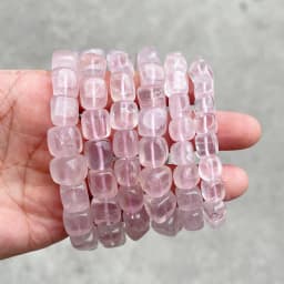 JD Natural Pink Quartz Polished Square Bead Strand Bracelets Women Charm Reiki Healing Strand Bangles Couple Party Jewelry Gift