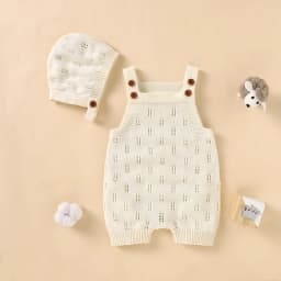 Cotton Baby Rompers Knit Infant Newborn Boys Jumpsuit Sleeveless Summer Toddler Girl Kid Clothing Hat Fashion Solid 2pcs Outfits